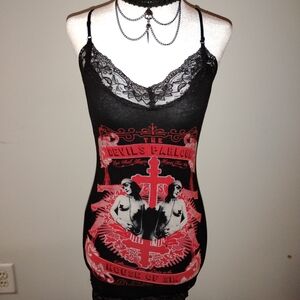 Dolls Kill Black & Red Lace-Trim Mini Dress